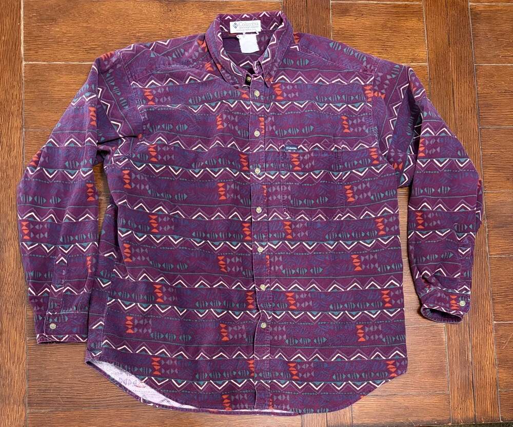 Vintage Columbia Sportswear Aztec Geometric Long Sleeve Button-Up Shirt 2XL